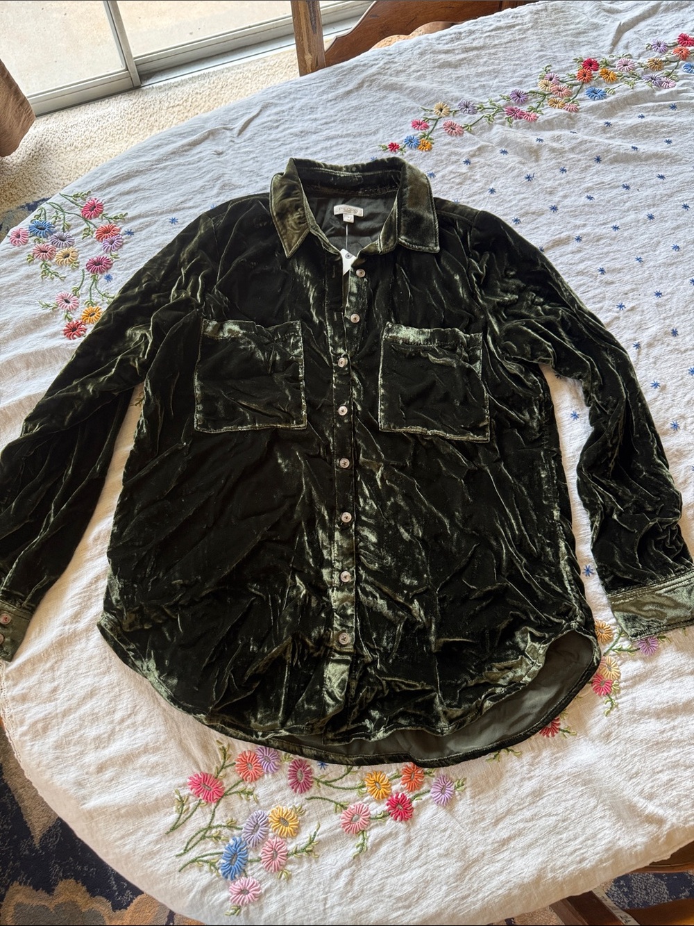 Pilcro Olive Green Velvet Button-Front Shirt Jacket